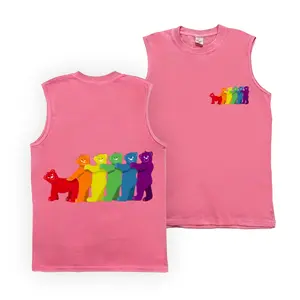 Pink Washed Rainbow Gay Bear Sleeveless Tank Top, LGBTQ Pride Bear Graphic Muscle Shirt, Casual Cotton Streetwear Tee for Men