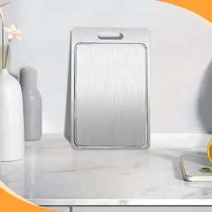 Titanium Cutting Boards for Kitchen, 2024 New Brushed Cutting Board Stainless Steel Cutting Board, Premium Double-Sided Chopping Boards for Dishwasher Meat Fruit & Vegetable (11.4 * 7.9in)