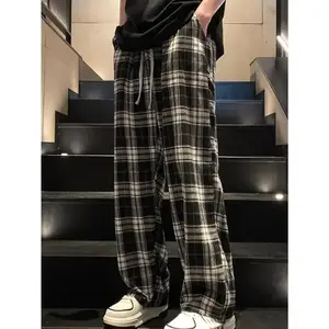 Authentic Plaid Straight-Leg Trousers for Men - Soft, Breathable, and Comfortable Casual Pants with Drawstring Waistband and Classic Design - Ideal for Daily Wear, Outdoor Activities, and Travel
