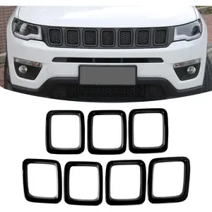Grille Inserts ABS Grill Cover Exterior Accessories for Jeep Compass MP 2017 2018 2019, Black