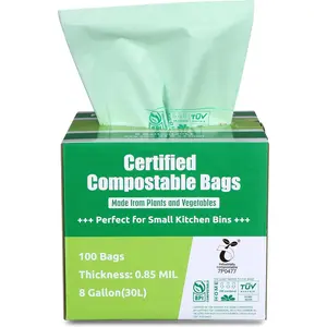 Compostable Bags, 8 Gallon (30L) Food Scraps Yard Waste Bags, 100 Count, Extra Thick 0.85 Mil. ASTM D6400 Compost Bags Small Kitchen Trash Bags, Certified by BPI & TÜV AUSTRIA