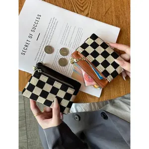 Women's Checked Pattern Zipper Wallet, Fashionable Plaid Pattern Card Holder, Casual Versatile Wallet for Daily Use, Credit Card Organizer