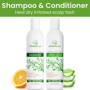 Wild Naturals Eczema Shampoo & Conditioner Set - Organic Aloe Vera, Coconut Oil, Manuka Honey - Anti-Dandruff, Itchy Scalp & Flaky Skin Relief - Sulfate-Free, Hydrating Formula for Sensitive Scalps