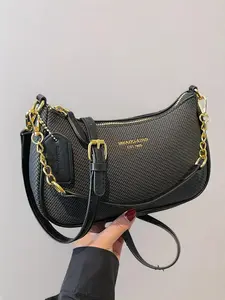 Women's Fashionable Chain Strap Baguette Bag, Casual Solid Color Stylish Crossbody Shoulder Bag for Daily Used, Trendy Versatile High-quality Daily Commuting Stylish Chain Bags