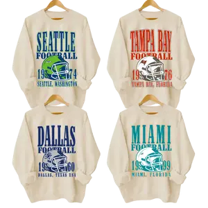 College Team Football Sweatshirt Sand Color – Vintage Game Day Crewneck Pullover with City & Year Graphics, Unisex Team Spirit Apparel, Cozy Fall Outfits & Gifts for Fans, Custom Your Team