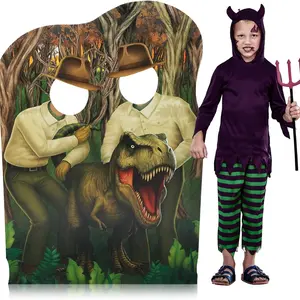 2D Flat Banner 1pc, Dinosaur Hunter Paper Cut Photo Prop, Standing Dinosaur Theme Party Decoration, Jurassic Background, Birthday Party Supplies