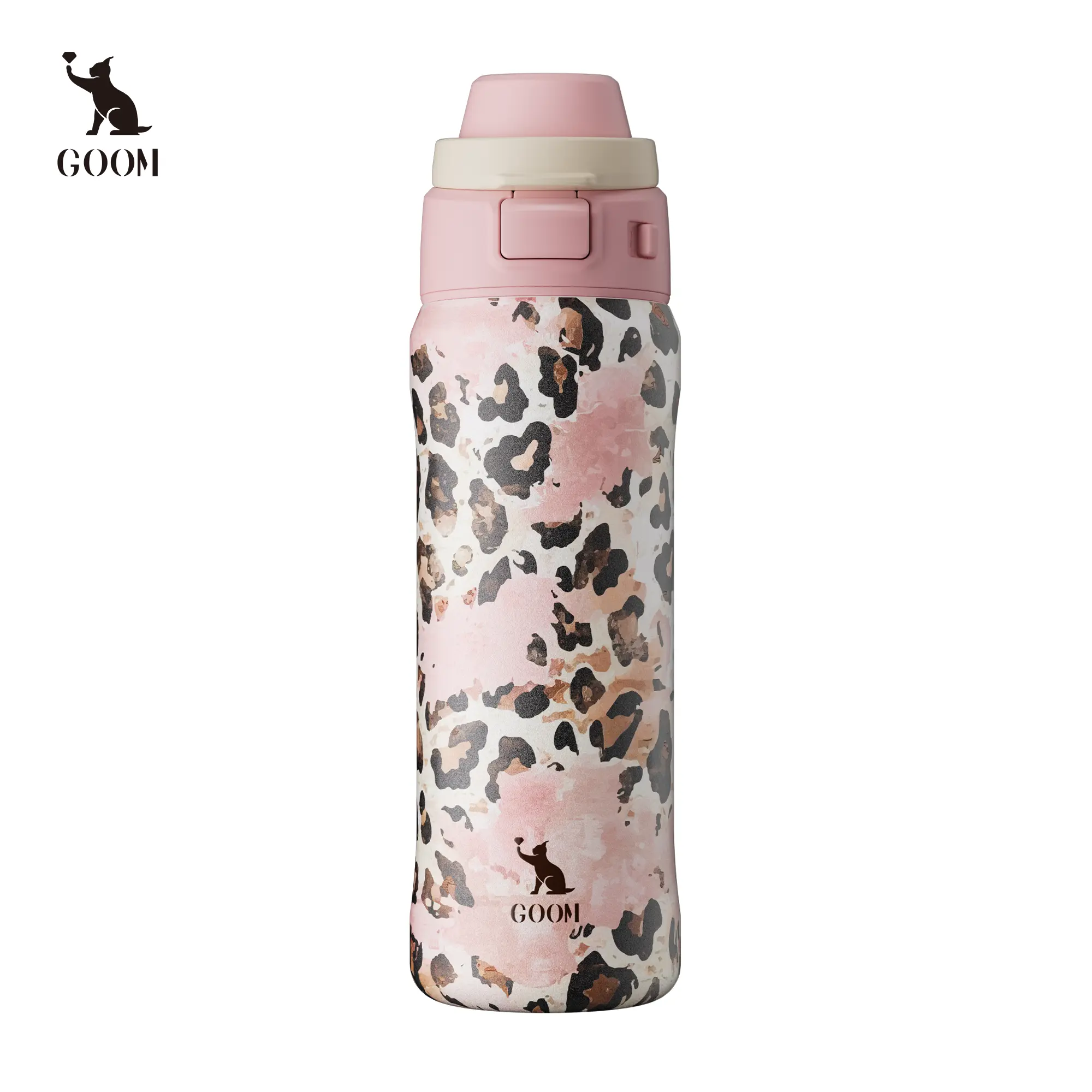 GOOM 24oz Pink Leopard Aesthetic Tumbler, Stylish Stainless Steel Water Bottle with Dual-Access Lid, Leak-Resistant Leopard Print Travel Cup with Straw & Sip Modes for Gym, Car, Work & Daily Use
