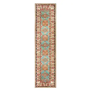 My Magic Carpet Ottoman Turquoise Machine Washable Runner Rug, 2.5x10 Stain Resistant, Non-Slip, Waterproof