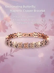 Copper Bracelets for Women, 99.99% Pure Copper Magnetic Bracelets with 3500 Gauss Neodymium Magnets with Adjustable Free Sizing Tool & Jewelry Box, Butterfly Pattern  bangle wellness  gift butterfly pattern