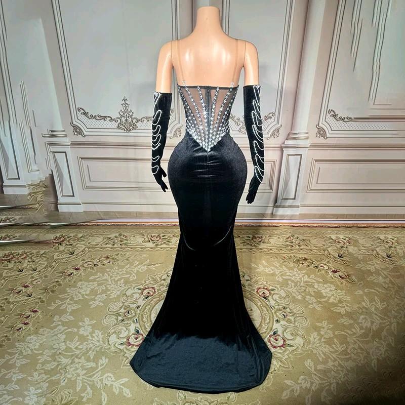 Crystal Elegance Velvet Corset Gown - Womenswear Formal Dress rhinestone old prom party maxi