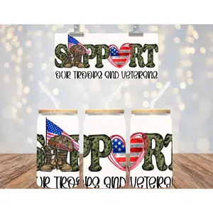 UV DTF  16 oz Cup Wrap Support Our Troops and Veterans 505
