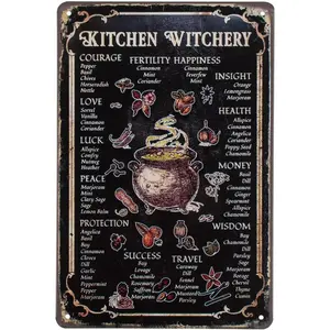 Kitchen Witchery Metal Decor Rustic Antique Decorations Witches Magic Knowledge Kitchen For Home HappinessTin Signs 8 x 12 Black