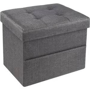Foldable Foam Storage Ottoman With Storage,Linen Ottoman Foot Rest with Pocket,Foot Stool with Thicker Foam Padded for Living Room,Bedroom,Office,Dorm