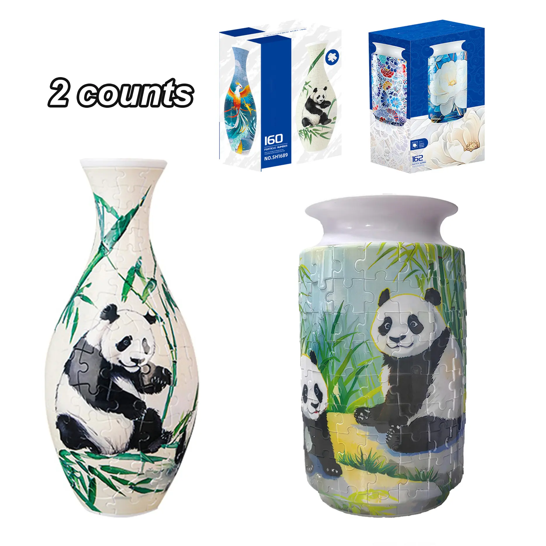 3D Vases Puzzle, 2 Counts Unique Flower Vases Made by 160 and 162 Curved Plastic Puzzle Pieces, with water Containers, Gifts for mom, Mother's Day Gifts