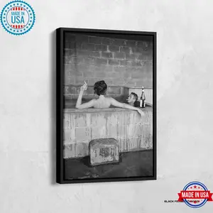 Steve McQueen Poster, McQueen and His Wife Champagne Bath Print, Retro Poster, Black and White Wall Art, Wine Poster, American Actor Canvas