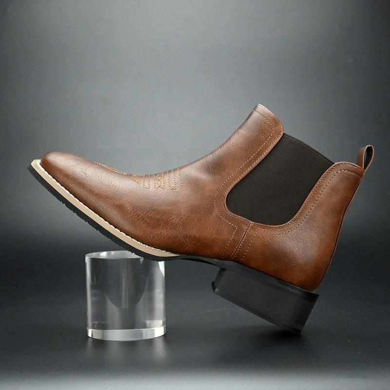 Men's Western Cowboy Boots, Square Toe Chelsea Boots And Bare Cowboy Boots, Men's Casual Retro Fashion Boots, Brown Men's Western Cowboy Boots, Square Toe Chelsea Boots And Bare Cowboy Boots, Men's Casual Retro Fashion Boots, Brown