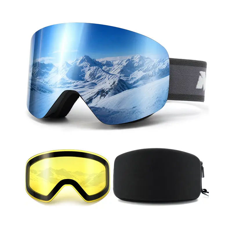MEELOOG Frameless Windproof Ski Goggles - OTG Skiing Goggles for Men/Women, Double-Layer Magnetic Impact-Resist Lenses, Anti-Fog Coat., 100% UV400 Shield, Adjustable Non-Slip Strap, Wide-View Design, Chip Resistant Frame/Glasses SG0001