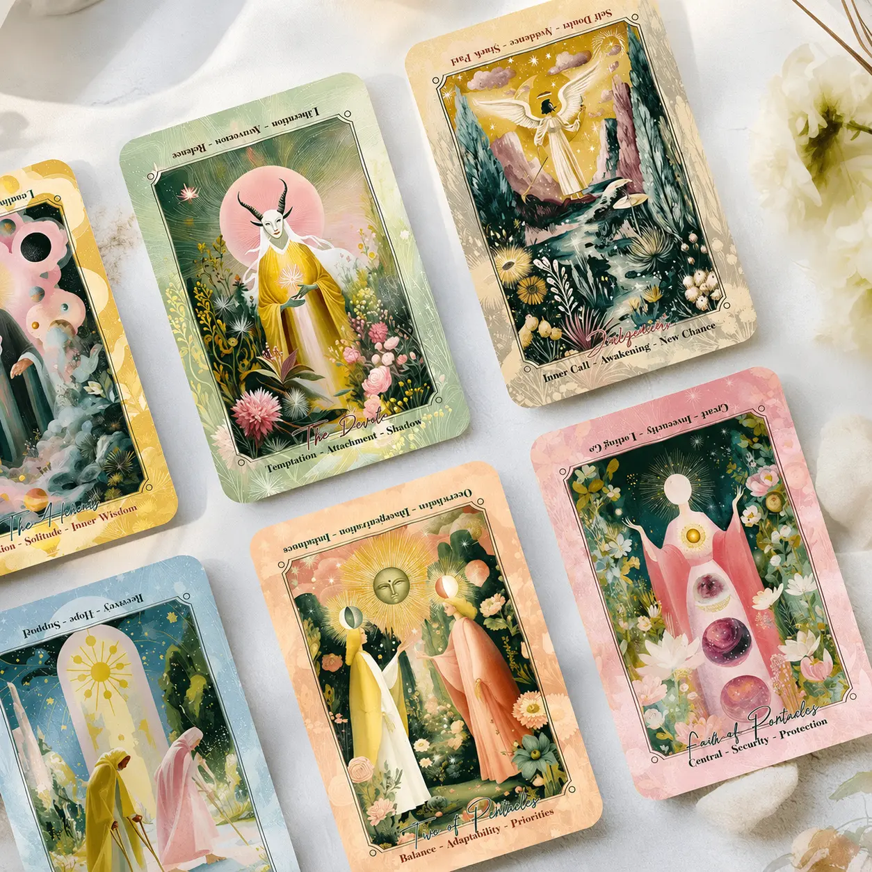 Pastel Aurora Tarot Cards Set, 78 Card Deck for Beginners and Daily Pulls