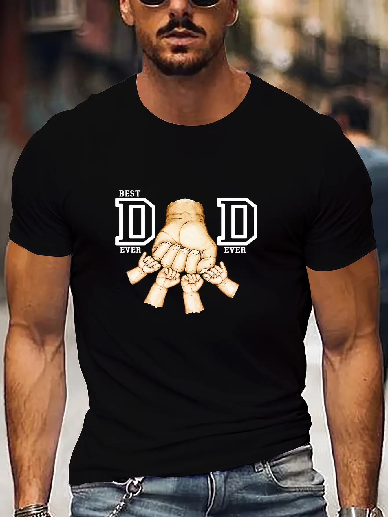 "Best Dad Ever" Fist Bump Graphic Tee - Premium Summer Cotton Men's T-Shirt, Oversized Streetwear Style Short Sleeve Shirt, Perfect Father's Day Gift for Dads