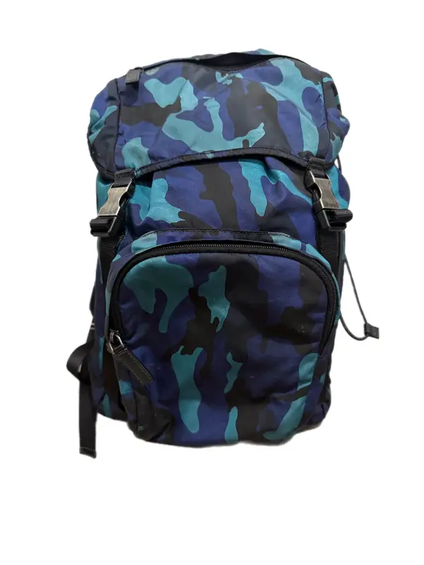 Pre-owned PRADA As Seen On Screen As Seen On Screen BE35 Tessuto Camouflage Backpack Blue/Black $1399