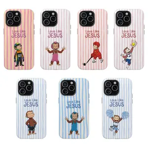 Christian Curious George Sports Phone Case, Love Like Jesus Striped | Playful George Case Cover Compatible With iPhone 16 15 14 13 12 11 Pro Max X XS, Galaxy S25 S24 S23 S22 Ultra, Shockproof and Durable