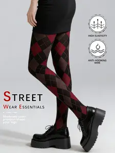 Retro Style Plaid Pattern Leg Slimming Pantyhose, Dark Cute Socks Design, Comfortable & Stylish Women's Stocking