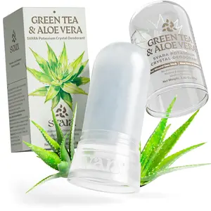 SVARA Natural Alum Crystal Deodorant Stick for Women & Men – Potassium Alum Stone for Odor Control,Non-Sticky Mineral Rock Design for Daily Freshness & Easy Application–Green Tea & Aloe Vera (2.82Oz)