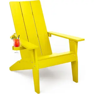 MXIMU Modern Adirondack Chair Weather Resistant with Cup Holder Oversized Fire Pit Chairs Adorondic Plastic Outdoor Chairs for Firepit Area Seating (Yellow)