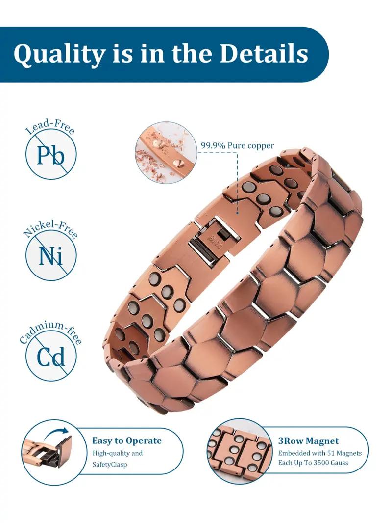 Men's Copper Bracelet with 3X Strength, Premium Copper Jewelry Featuring Powerful 3800 Gauss Magnets, Stylish Bracelet with Fold - Over Clasp, Ideal Copper Bracelet for Daily Wear, Perfect Jewelry Gift for Men
