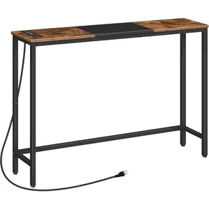 Narrow Console Table with Power Outlets, 44.9-Inch Sofa Table, Slim Behind Couch Table, Entryway Table with Display Shelf, for Living Room, Foyer, Hallway, Rustic Brown and Black BF114UXG01