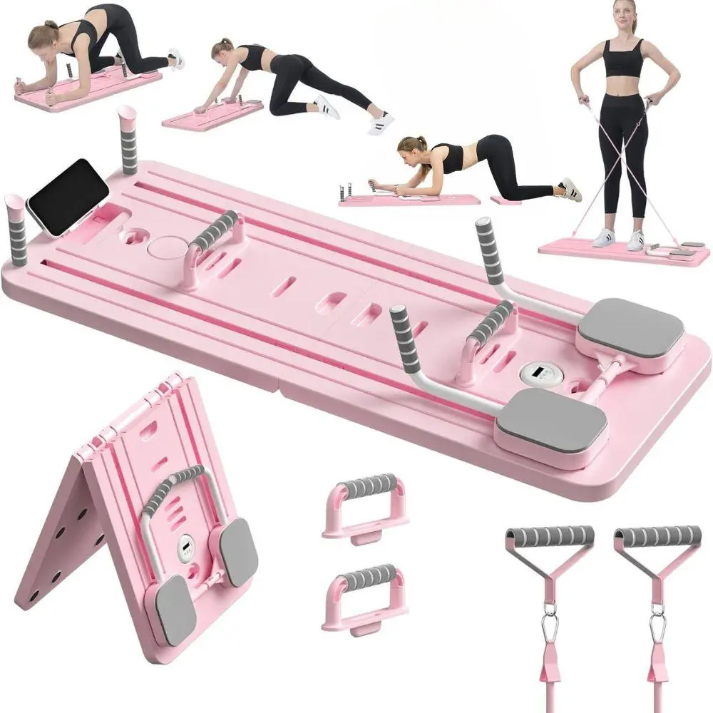 Pilates Board - Pilates Reformer Set, Multi-Purpose Foldable Pilates Reformer Board for Home, 5 in 1 Pilates Sliding Board, Pilates Machine Equipment (Pink)