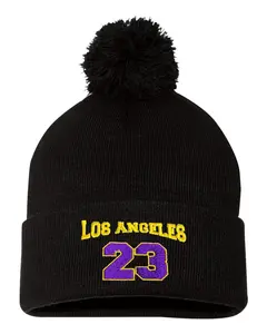 Los Angeles 23 Embroidered Knit Beanie Pom Cap