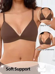 Women's Comfortable No Underwire Bra, Breathable Fabric, Everyday Wear, Medium Support, Unlined, Casual Style, All Seasons, Wirefree Bras, V Shaped Bra