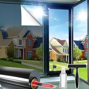 Anti-Glare Sun Heat Control Window Privacy Film See Out Not in, Daytime One Way Privacy Window Film, Removable Window Tint for Home, Black Silver, 17.5 X 78.7 inch