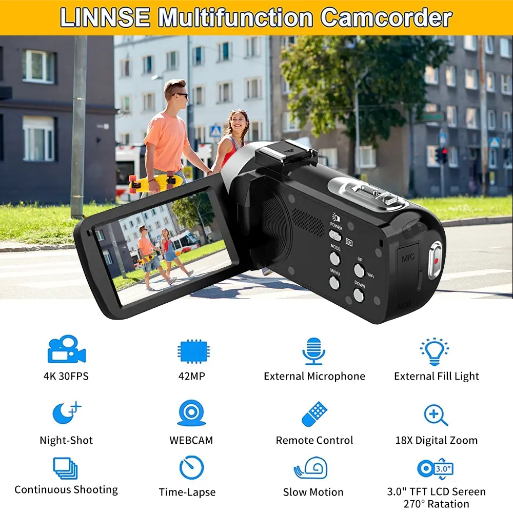 4K Digital Camera, 270 Degree Flip Screen Vlog Camcorder, 32GB TF Card Battery Charger Included, Auto Focus Flash Dslr Camera