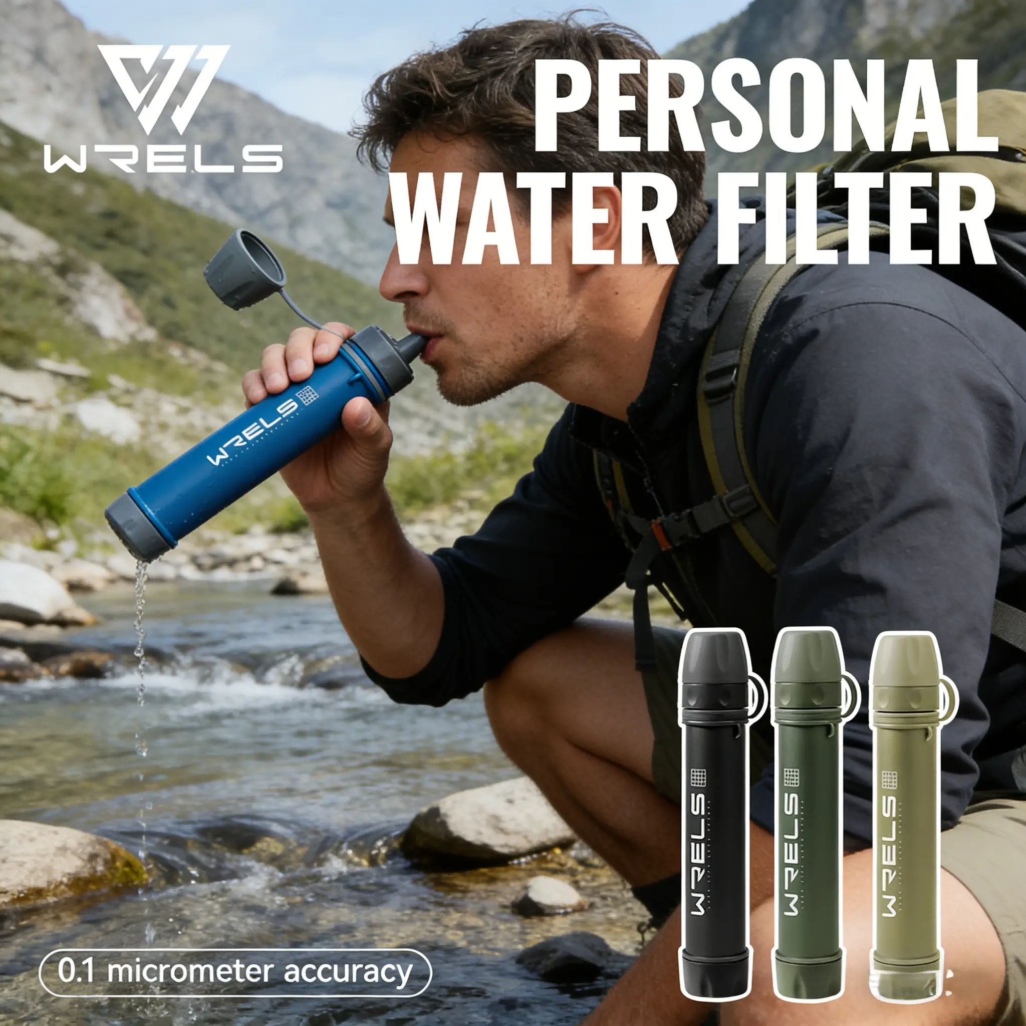 Portable Outdoor Water Filter Set, Camping Hiking Adventure Water Purifier, Emergency Survival Drinking Filter, Compatible with Water Bottles Bags, Water Filtration