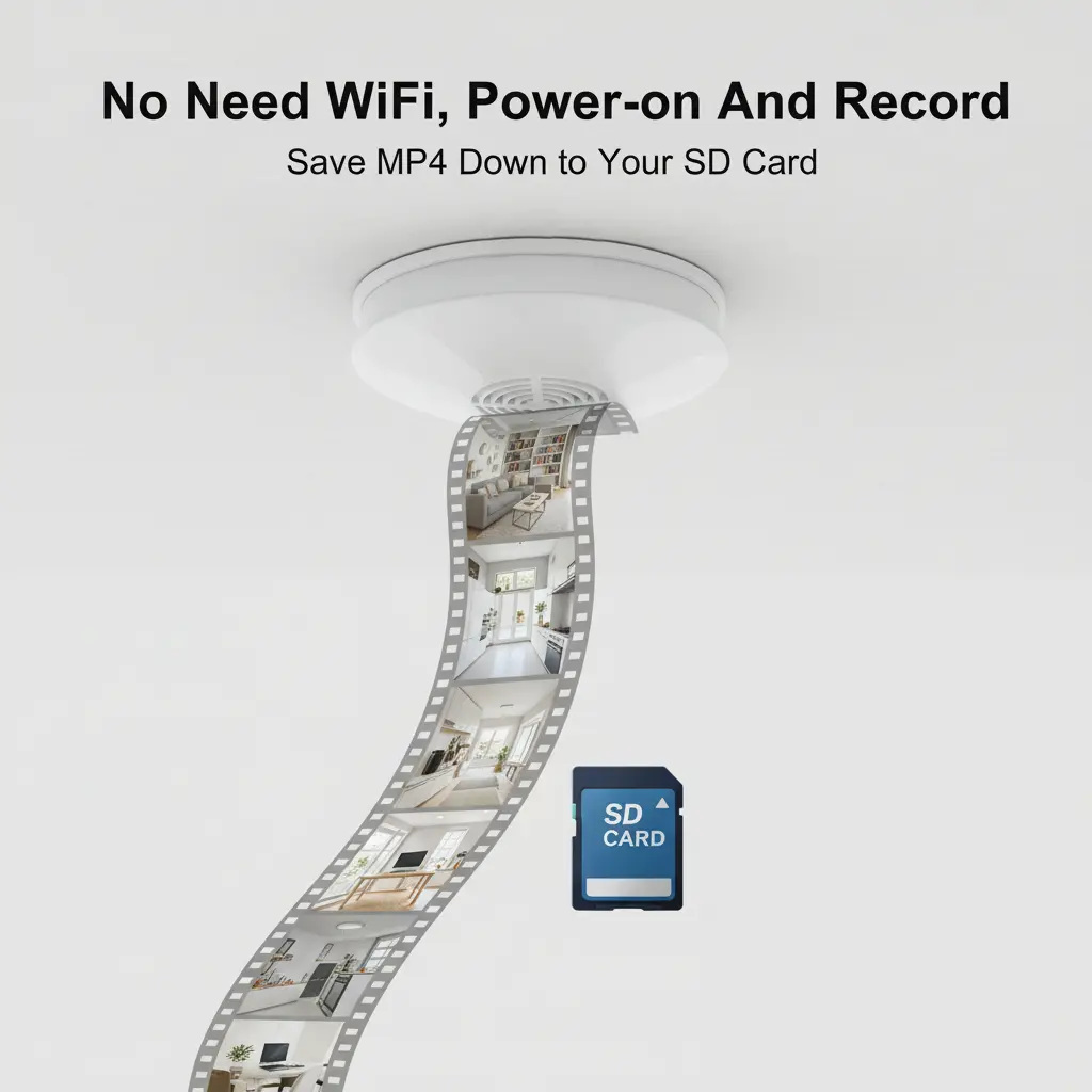 Ouvis 1080P FHD, Built-in Large Capacity Battery, WiFi Remote Viewing, Local Recording to SD Card (Not Included), HD Night Vision, Ceiling/Wall Mount, Overhead View, Motion Detection Alert, Ideal for Office/Store/Smart Home