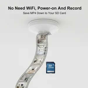 Ouvis 1080P FHD, Built-in Large Capacity Battery, WiFi Remote Viewing, Local Recording to SD Card (Not Included), HD Night Vision, Ceiling/Wall Mount, Overhead View, Motion Detection Alert, Ideal for Office/Store/Smart Home