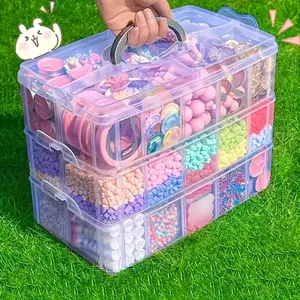 4 Layer 24 Grid Large Transparent Plastic Storage Box with Lid and Handle, Organizer for Jewelry, Craft Supplies, Dice Games