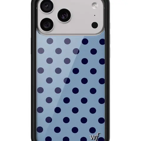 Wildflower Limited Edition Collab Custom Baby Blue-Dark Navy Polka Dot Smartphone Case - Raised Durable Black Bumper Protector, Women's Small Business Accessory, Polyurethane-Rubber Crash-Proof Cute Aesthetic Cover for Her, Cellphone Casing