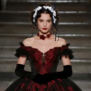 Gothic Lace Lolita Hairband - Devil Horn Headdress Halloween Costume Accessory for Parties Role Play Cosplay