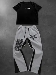 Men's Summer Casual Two-Piece Set, Regular Fit Shirt & Shorts Combo, Outdoor Activities Short Sleeve Top, Comfortable Daily Wear