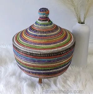 Multicolor African Storage Basket With Lid
