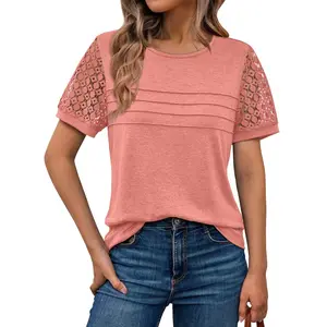 BIGWIG Women's Short-Sleeve Shirt — Elegant Lace Summer Top, Spring 2026 Trendy Casual Tee, Chic Commuter Blouse, Elegant Casual Shirt, Short-Sleeve Top with Lace Sleeves Motorized Electric Car License Plate Frame See-Through Knit