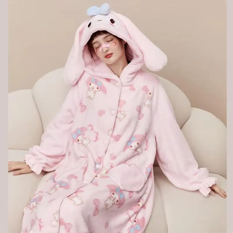 Kawaii My Melody Women Plush Pajamas Robe Set Homewear Cartoon Winter Long Style Thickened Nightgown Pants Anime Sweet Cartoon Kawaii My Melody Women Plush Pajamas Robe Set Homewear Cartoon Winter Long Style Thickened Nightgown Pants Anime Sweet Cartoon