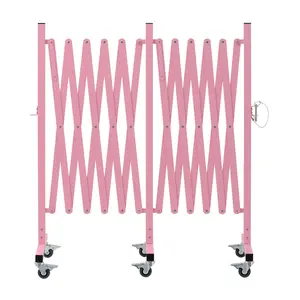 GYMTIME Easily Assembled Expandable Metal Barricade, 16 FT, Pale Pink, Folding Security Gate Safety Barrier with Casters, Flexible Mobile Barrier Gate, Adjustable Traffic Fence for School,Shopping mall