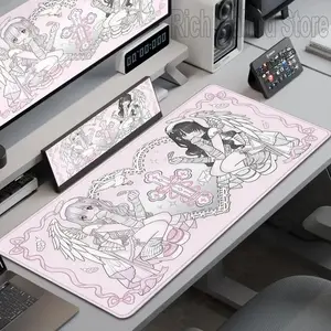 Anime Cute Angel Girls Mouse Pad Laptop Gaming Extended Desk Mat PC Kawaii Gamer Cabinet Mousepad XXL Keyboard Rug Pink Carpet