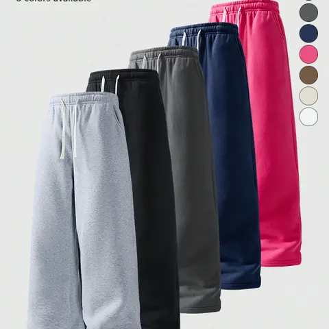 3-pack men’s autumn solid-color loose wide sweatpants with adjustable drawstring elastic waistband, casual trendy versatile pants for everyday wear, skin-friendly soft comfortable fabric