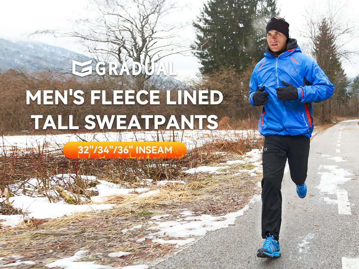 Men's Fleece Lined Winter Pants 32"/34"/36" Inseam Tall Sweatpants with Zipper Pockets Warm Water-Resistant Athletic Joggers Men