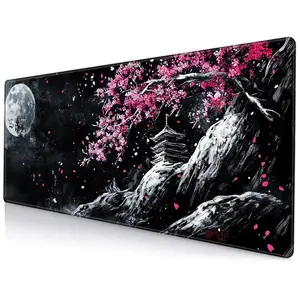 Cherry Blossom Landscape Pattern Mouse Pad, 1 Count Rectangle Gaming Mouse Pad with Anti-slip Rubber, Office Desk Keyboard Mouse Pad for Home Office Game Room Desk